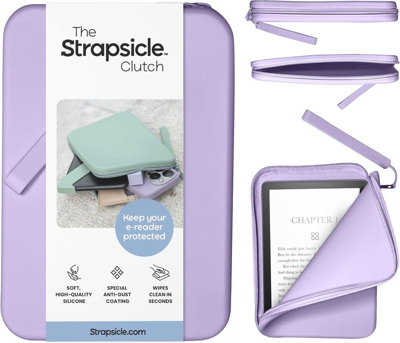 Strapsicle Silicone Clutch for Kindle & E-Readers – Multi-Purpose Bag for Phone, Wallet & Keys – Fits 6.8″–7″ Paperwhite 2024, 6″ Kindles, Kobos, Nook – Anti-Dust Coating - Lilac - Image 1